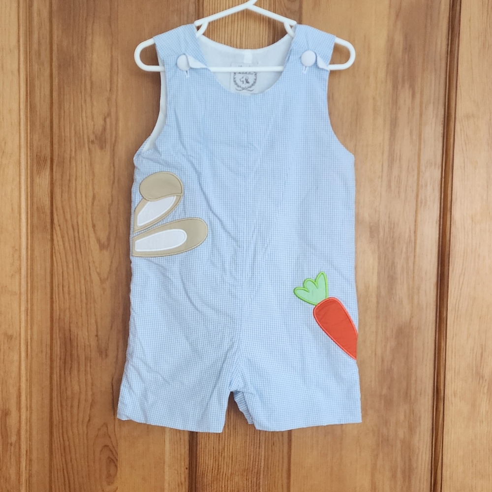 Blue Gingham Baby Romper with Carrot Patch